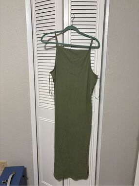 Old Navy Olive Slip Midi Dress with Spaghetti Straps
